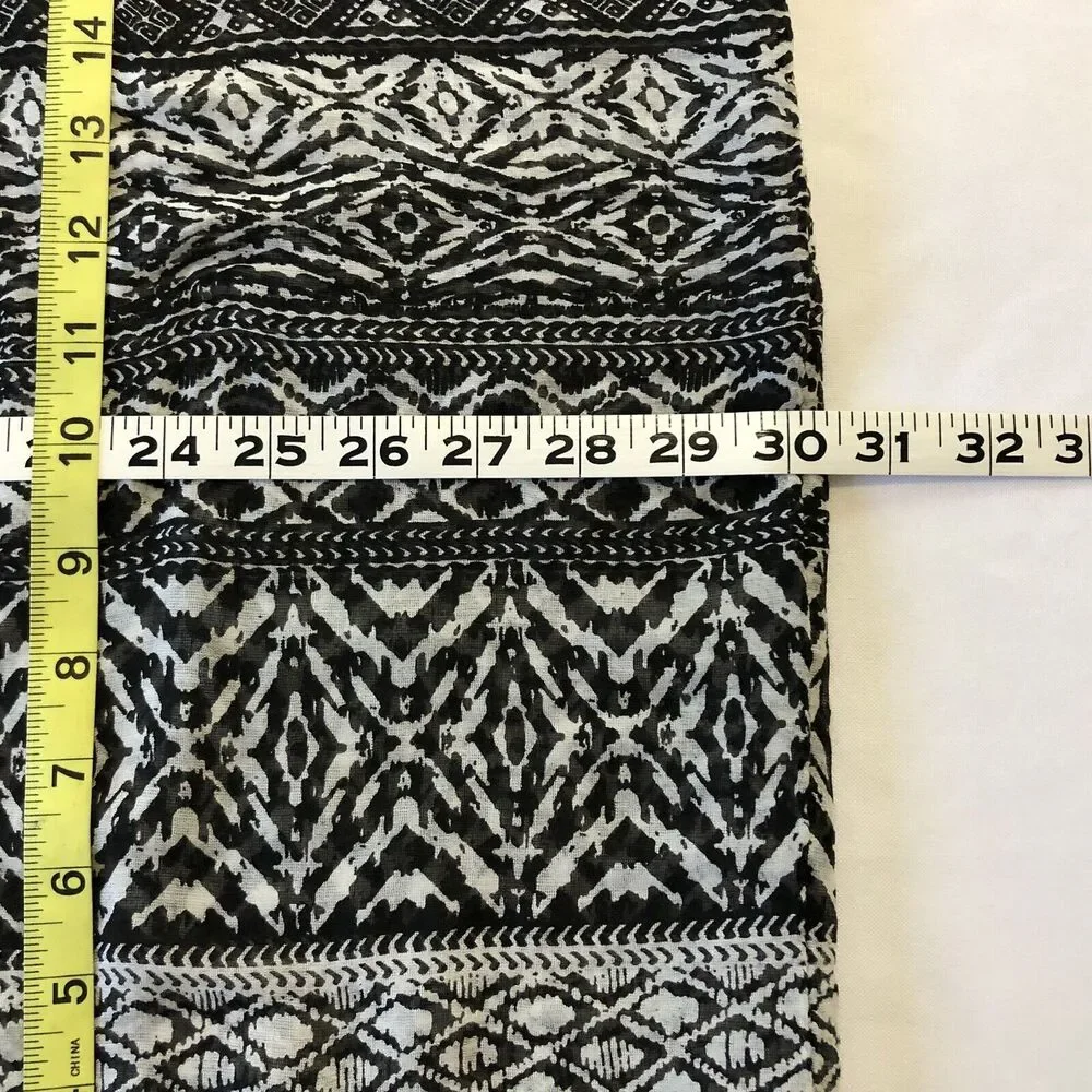 American Eagle Infinity Scarf B/W Sheer Blue Crochet Trim Boho Aztec 100% Cotton